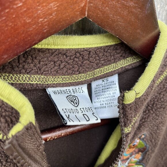 SCOOBY-DOO Vintage 1998 WB Kids Embroidered Brown Fleece Quarter Zip- Size XS - Picture 5 of 6